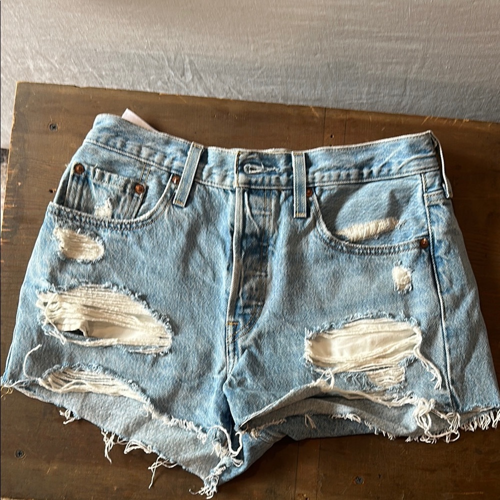 Levi's Light Blue Ripped Jean Shorts 27